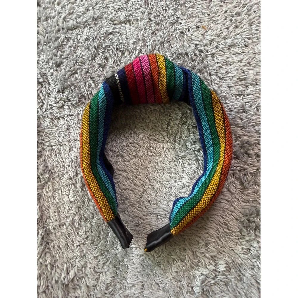 Unbranded Women Knotted Rainbow Headband OS Multi Color Woven Fabric
